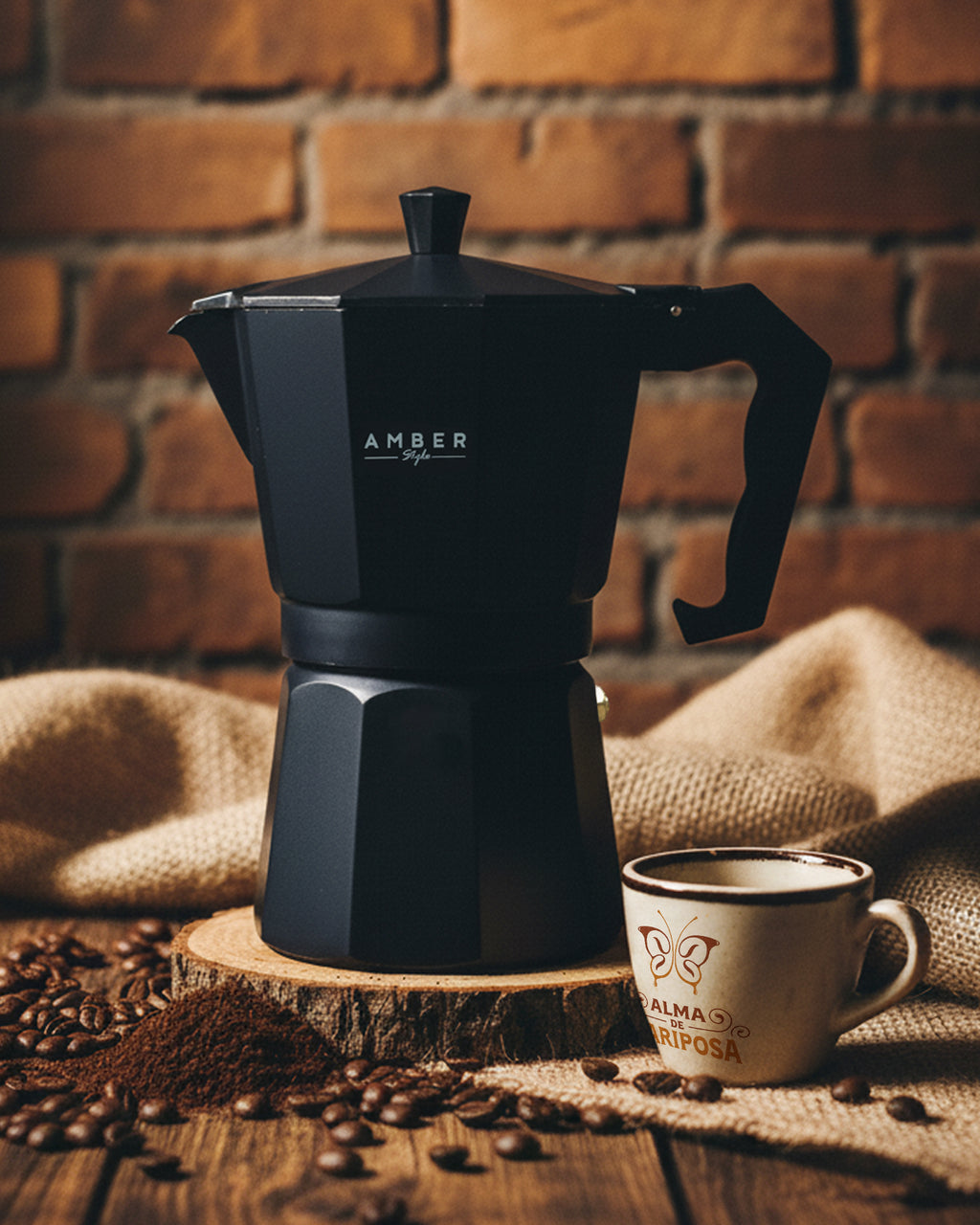 Cafetera italiana tradicional en aluminio pulido para preparación de café tipo espresso en estufa.