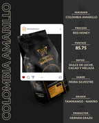 Ficha técnica café Colombia Amarillo Red Honey Hernán Erazo notas dulce de leche y mora Nariño