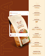 Ficha técnica café Typica Lavado Pedro Rico notas miel panela y manzanilla Pasca Cundinamarca