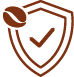 Icono de escudo con un grano de café y un símbolo de verificación (check), que garantiza la calidad premium del café de especialidad.