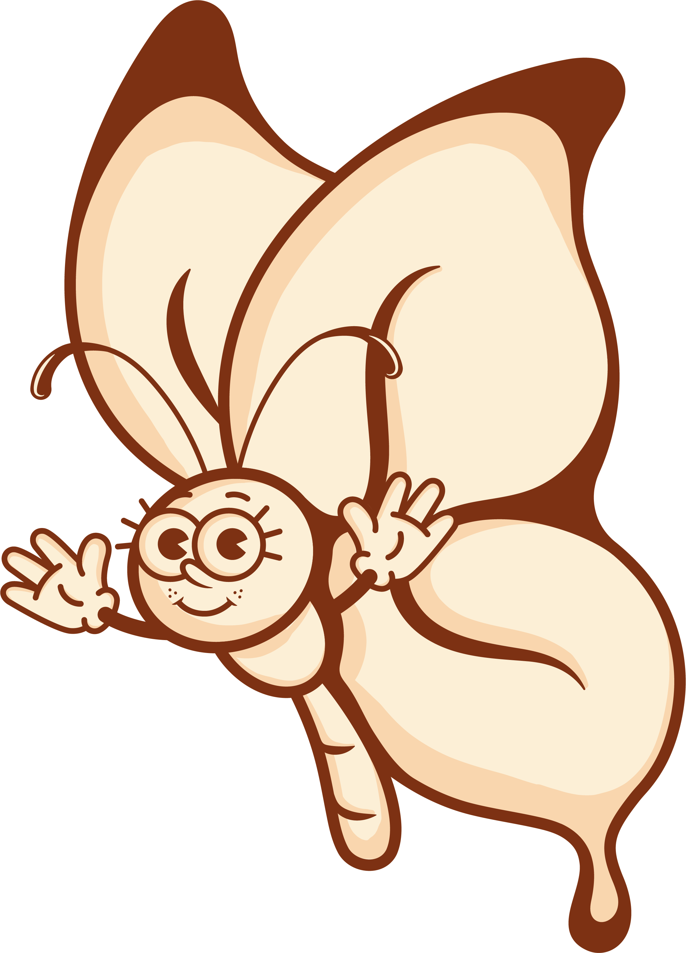 Ilustración en caricatura de mariposa sonriente volando. Personaje mascota de Alma de Mariposa sobre fondo color marfil, recolectora y mensajera de los kits de regalo.