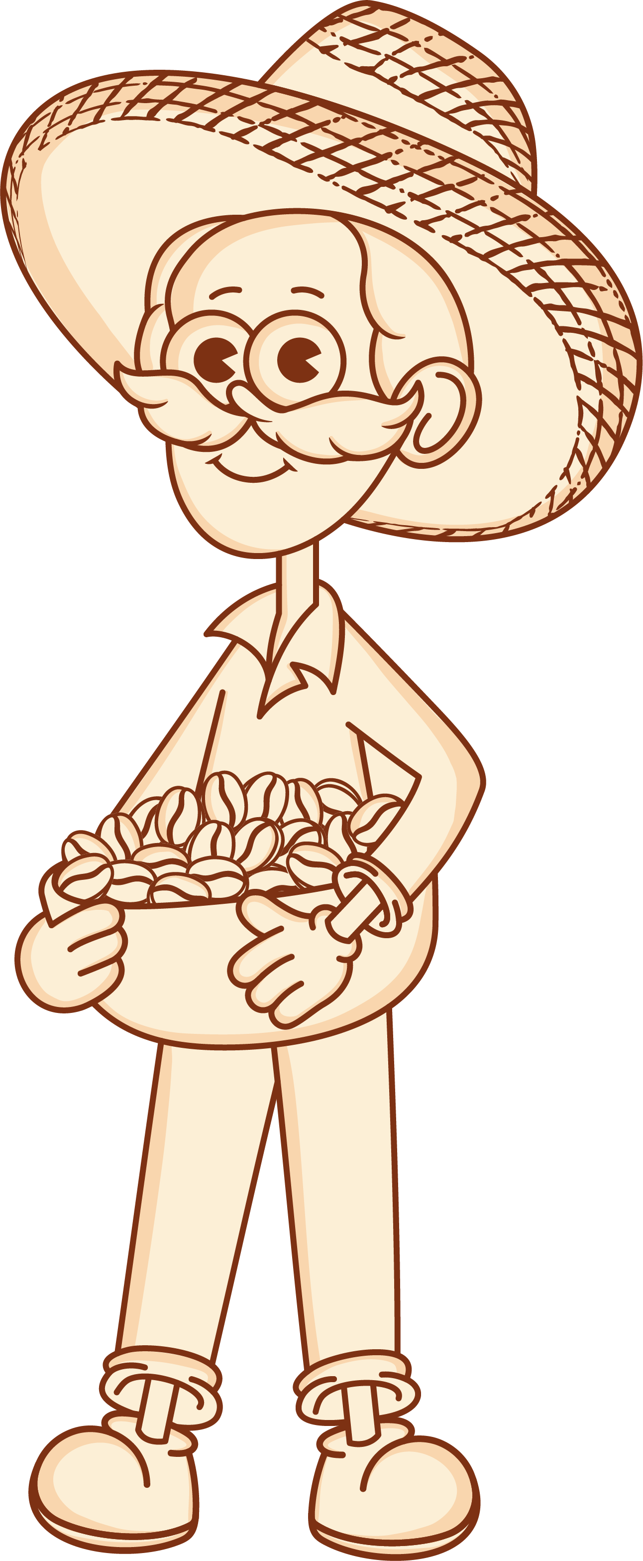 Ilustración personaje caficultor campesino representando el origen y tradición del café Alma de Mariposa